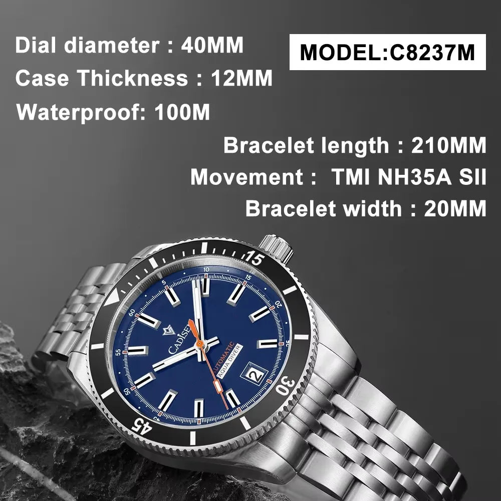 CADISEN Automatic Mechanical Ceramic Bezel Watch NH35A C8237
