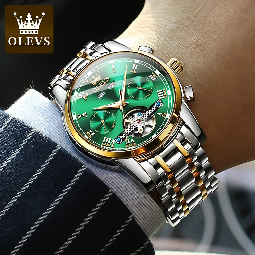 OLEVS Automatic Mechanical Tourbillon Stainless Steel Watch 6607