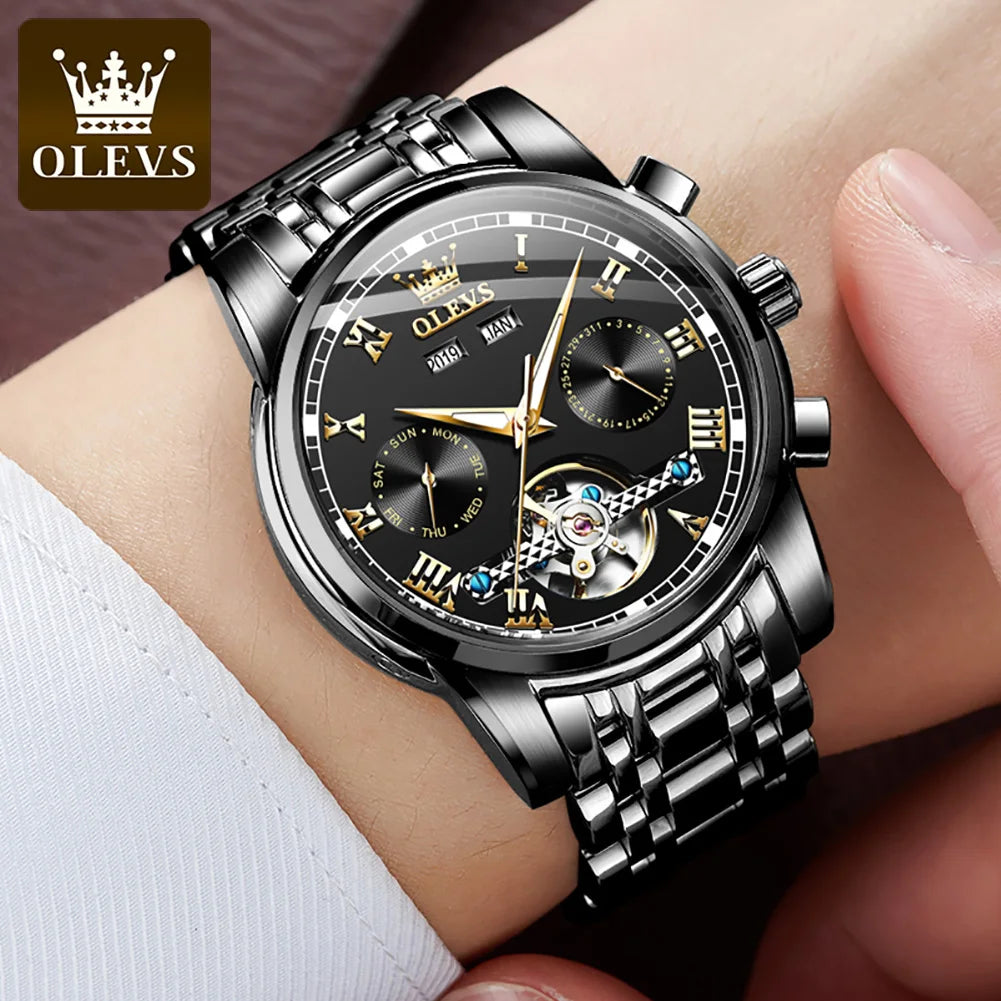 OLEVS Automatic Mechanical Tourbillon Stainless Steel Watch 6607