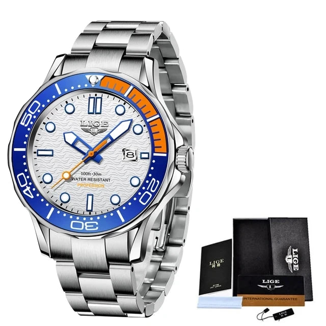 LIGE Stainless Steel Band Business Watches 8936