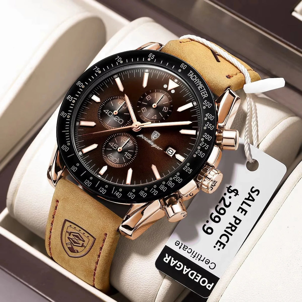 POEDAGAR Fashion Quartz Men's Watch Luxury Chronograph 988