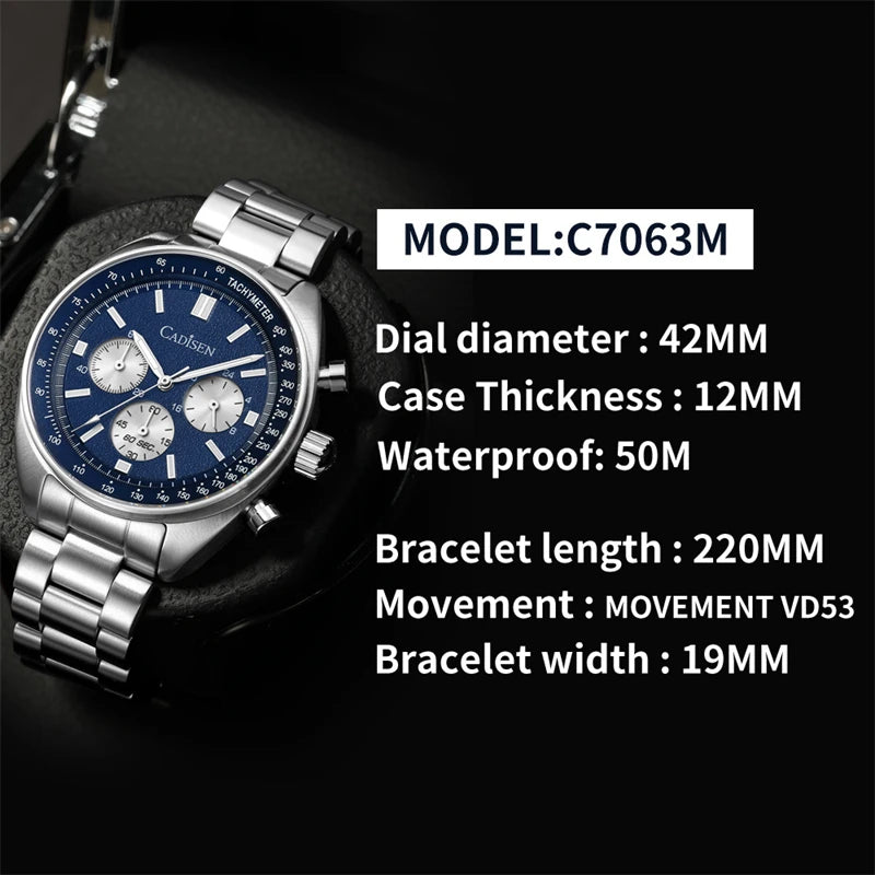 CADISEN Quartz Chronograph Multi-Function Watch Sapphire 7063