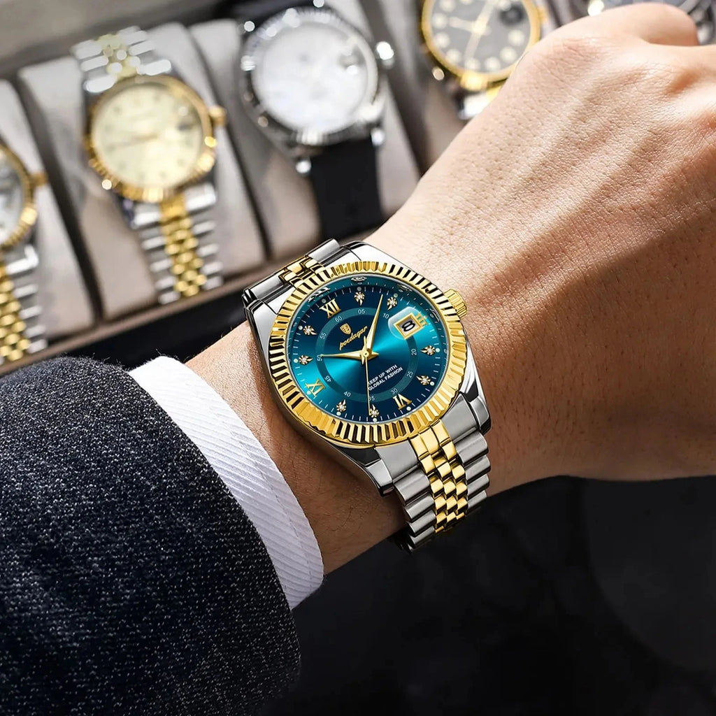 POEDAGAR Luxury Sport Quartz Men's Watch Stainless Steel Chronograph 910