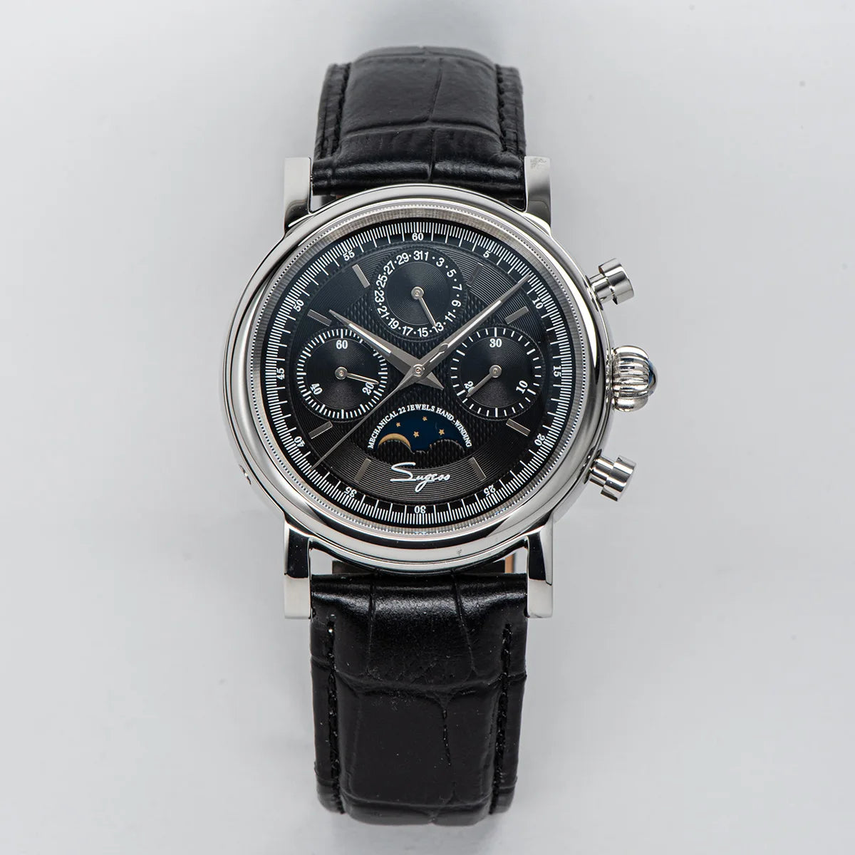 SUGESS Pilot Mechanical Chronograph Moonphase Calendar Watch ST1908