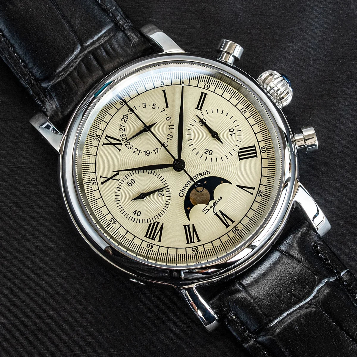 SUGESS Pilot Mechanical Chronograph Moonphase Calendar Watch ST1908