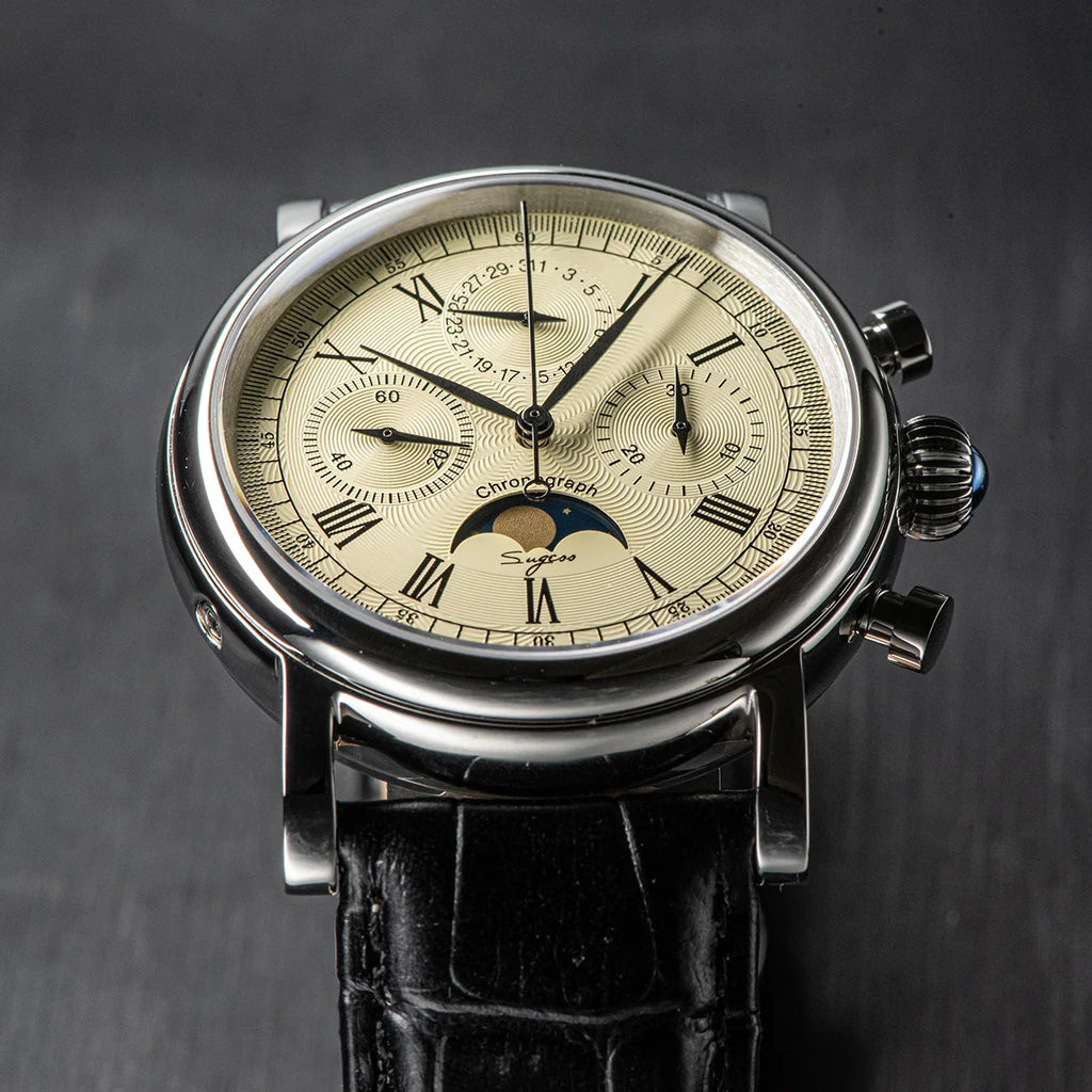 SUGESS Pilot Mechanical Chronograph Moonphase Calendar Watch ST1908