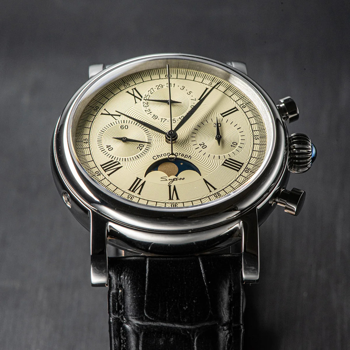 SUGESS Pilot Mechanical Chronograph Moonphase Calendar Watch ST1908
