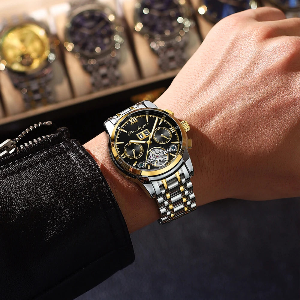 POEDAGAR Luxury Men Mechanical Watch Stainless Steel 8051