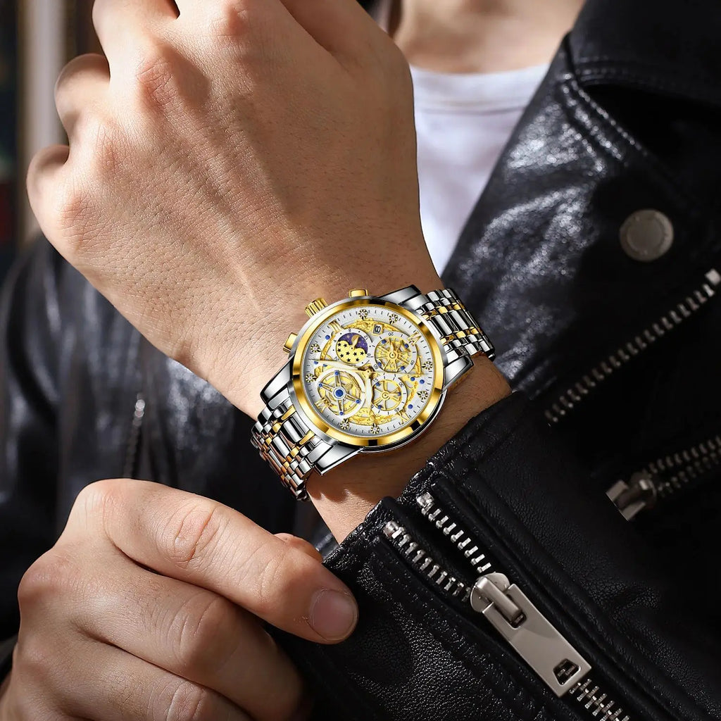 POEDAGAR Stainless Steel Chronograph Quartz Watch 984WH-1