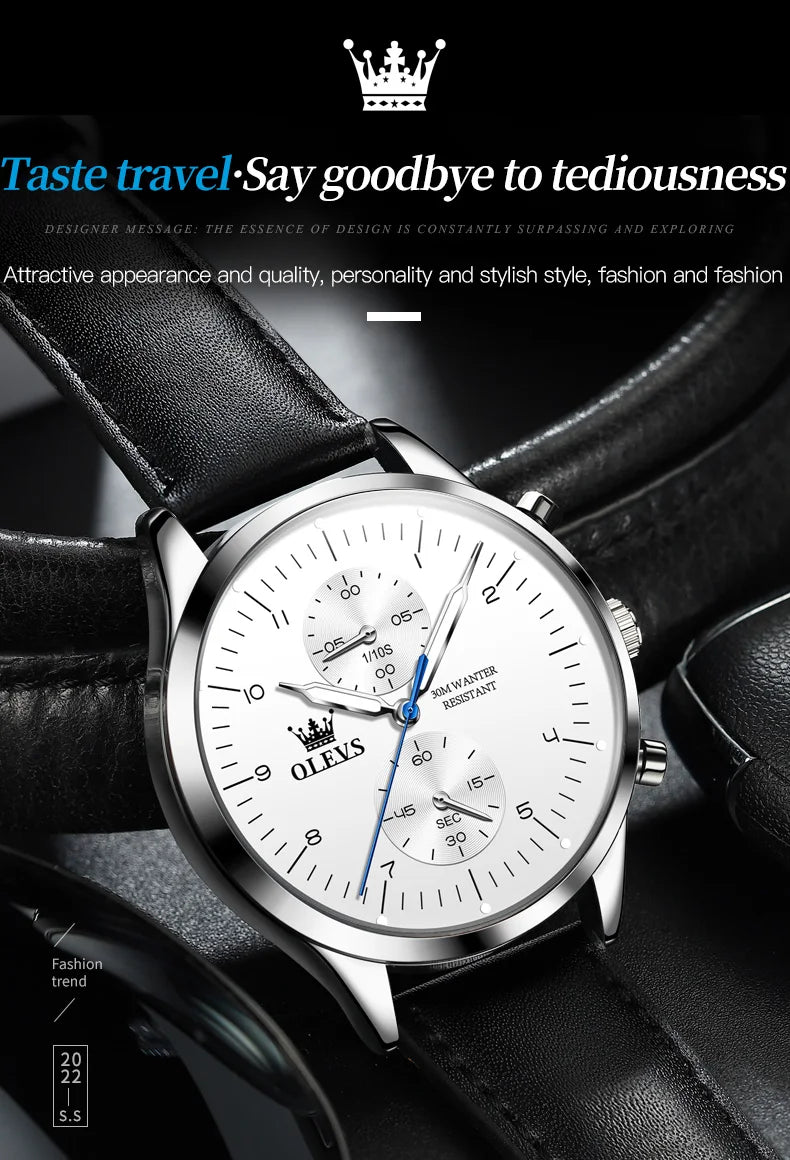 OLEVS Brand Belt Men's Chronograph Calendar Quartz Watch 2880