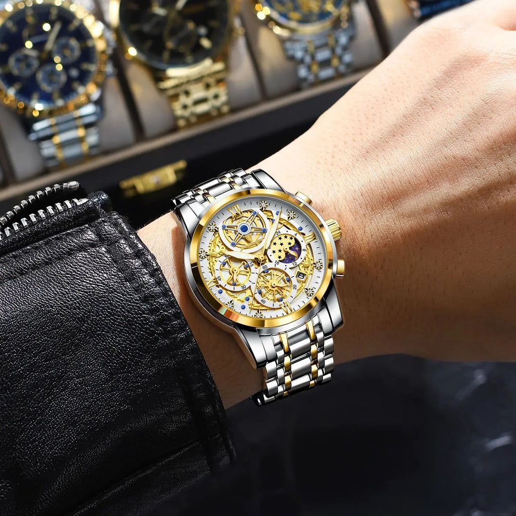 POEDAGAR Stainless Steel Chronograph Quartz Watch 984WH-1