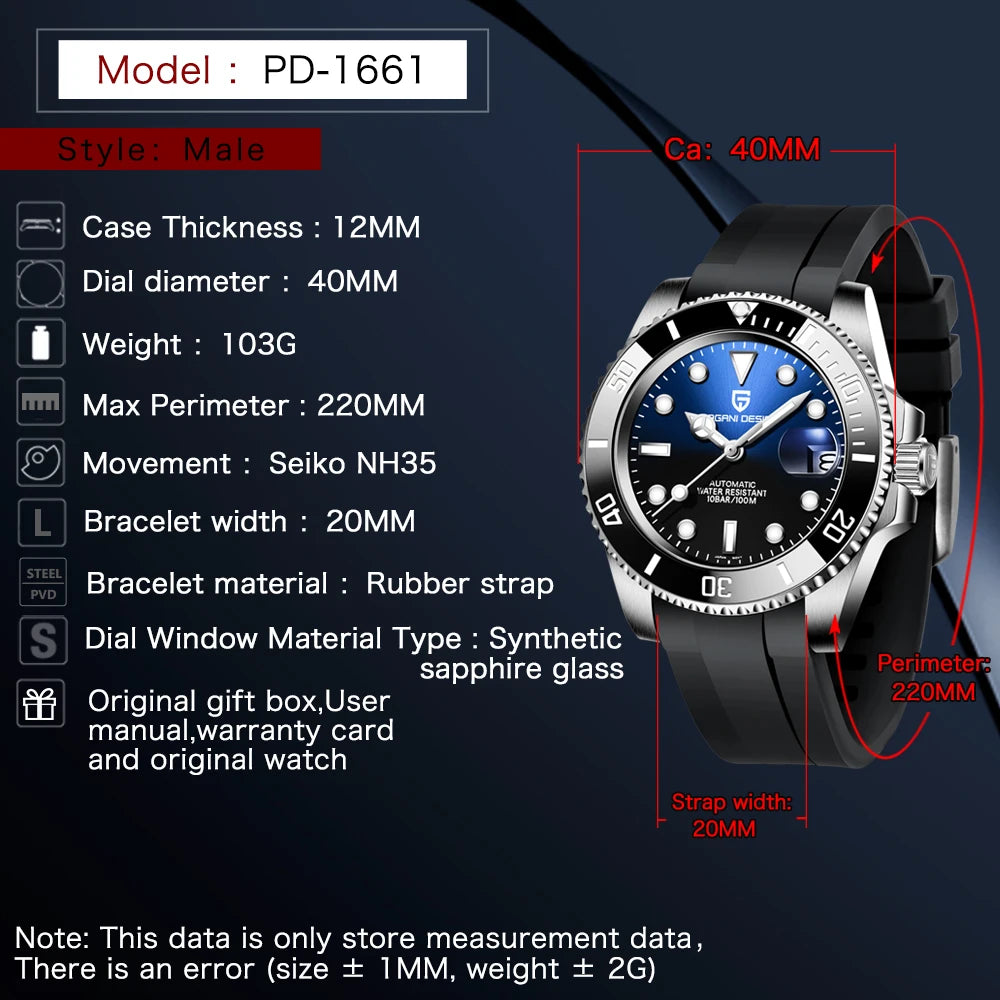 PAGANI DESIGN NH36 Automatic Mechanical Sport Watch 2025 PD-1661