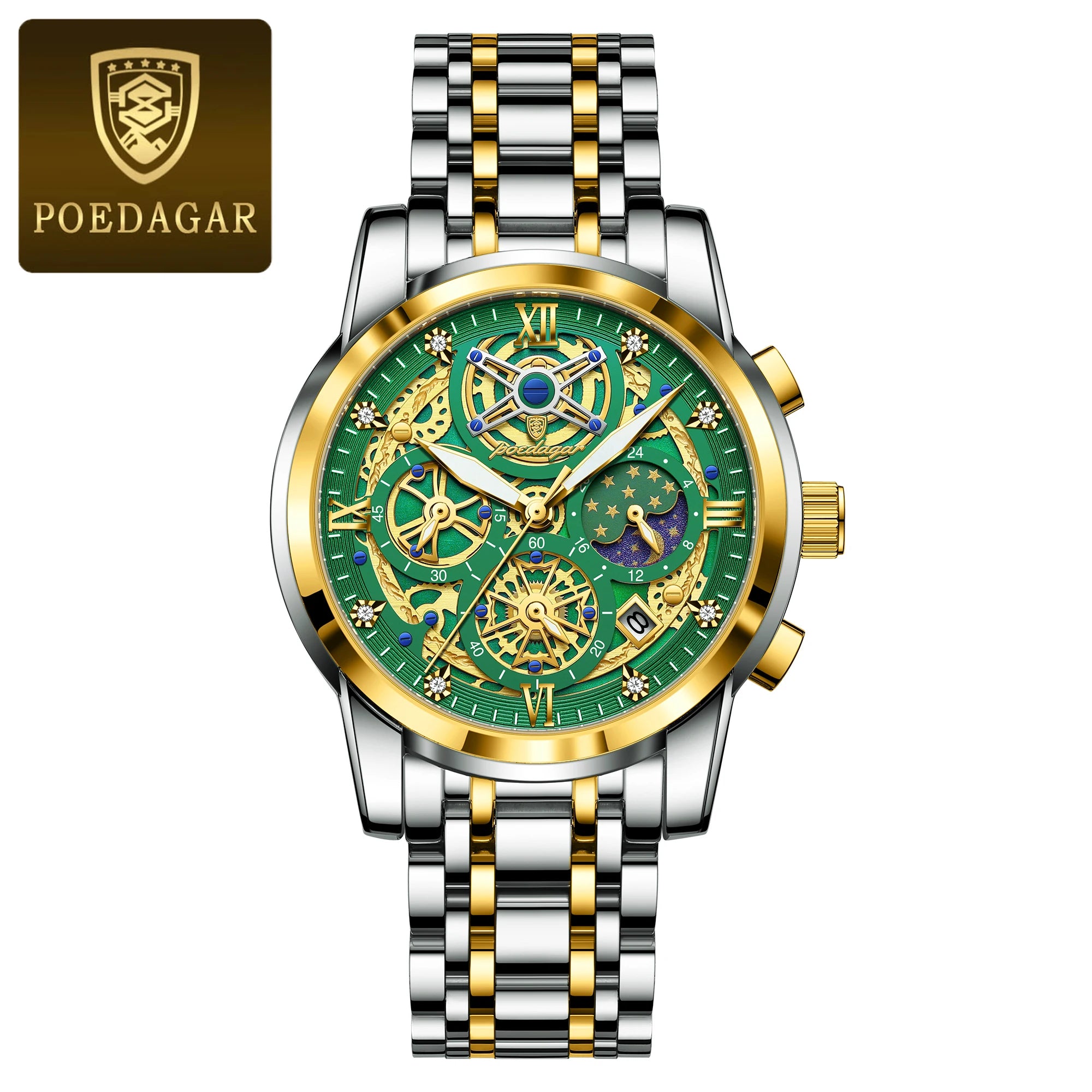 POEDAGAR Stainless Steel Chronograph Quartz Watch 984WH-1