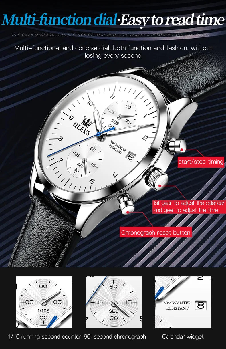 OLEVS Brand Belt Men's Chronograph Calendar Quartz Watch 2880