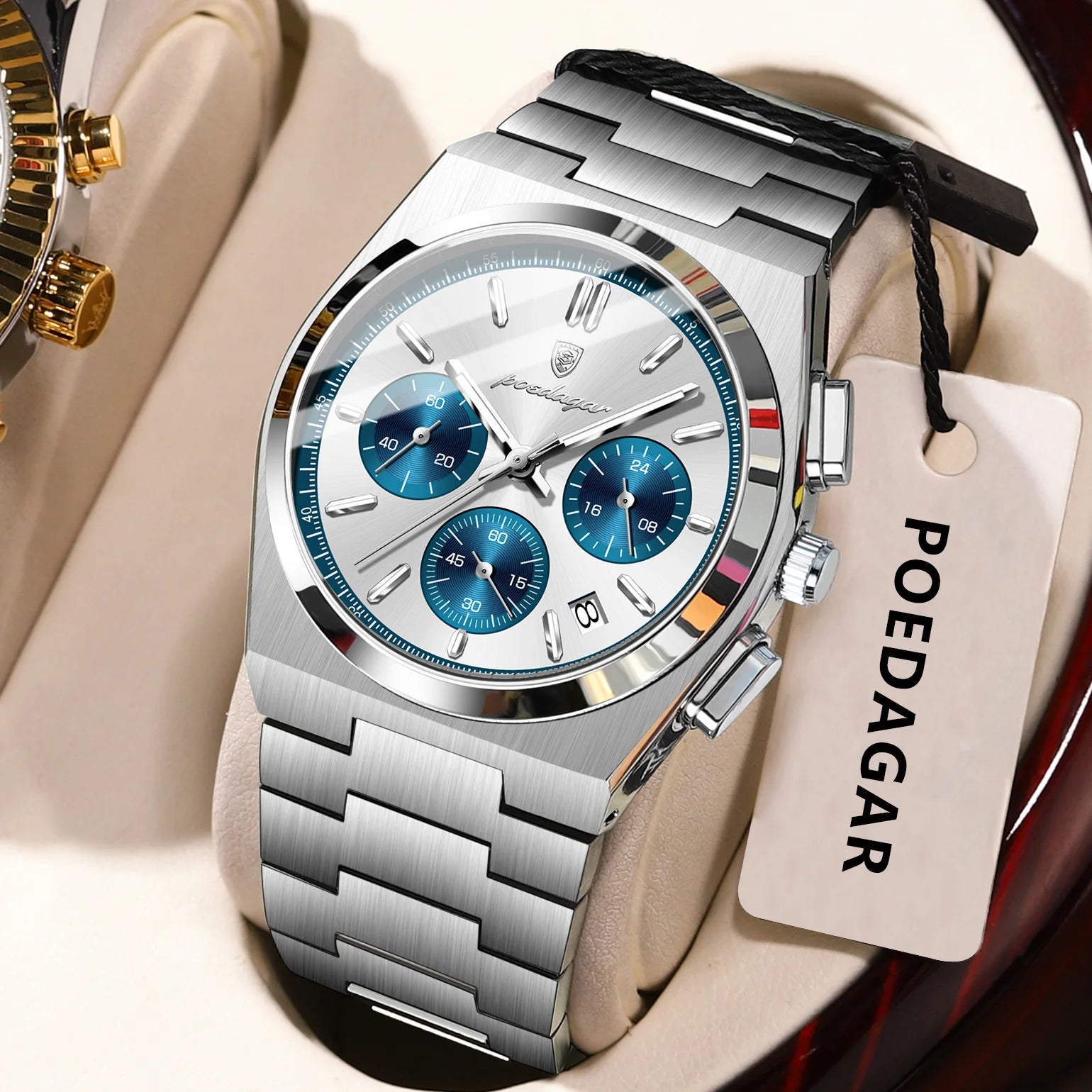 POEDAGAR Stainless Steel Chronograph Quartz Watch 970