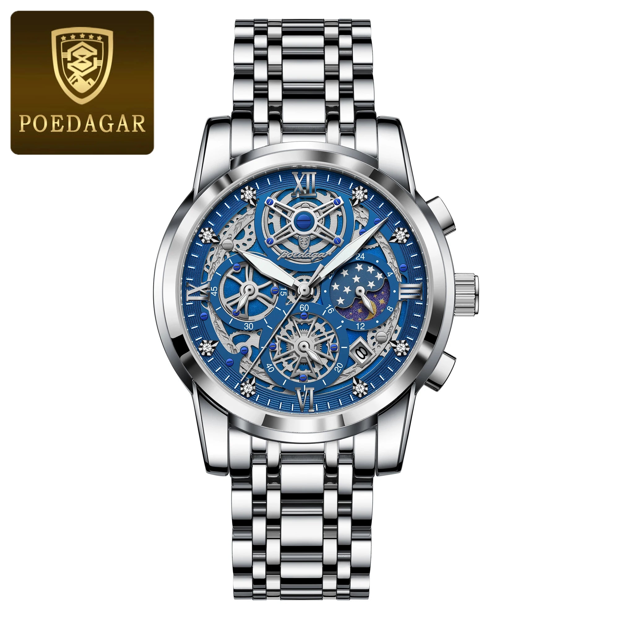 POEDAGAR Stainless Steel Chronograph Quartz Watch 984WH-1
