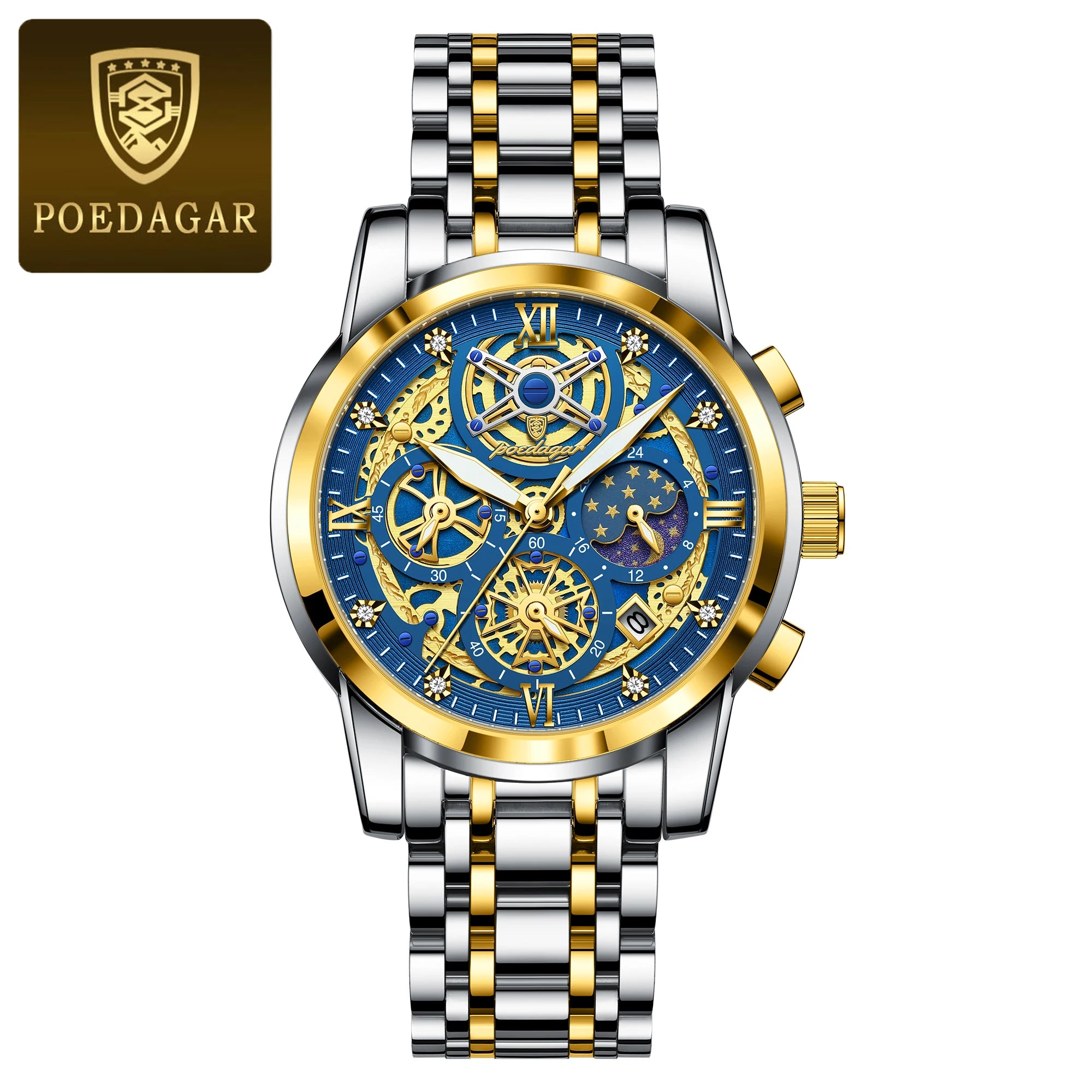 POEDAGAR Stainless Steel Chronograph Quartz Watch 984WH-1