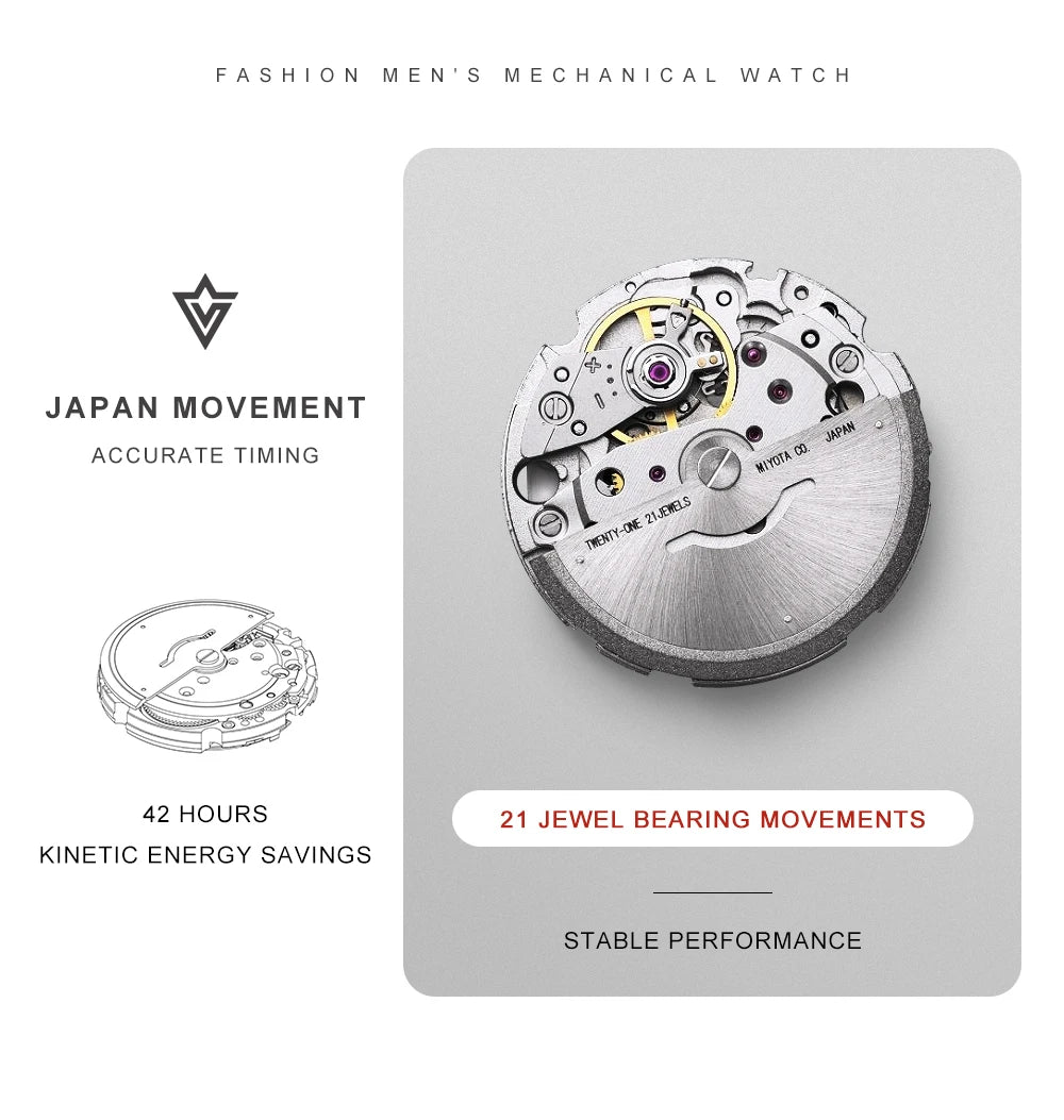 CADISEN Automatic Mechanical Sapphire Week Display Watch C8245