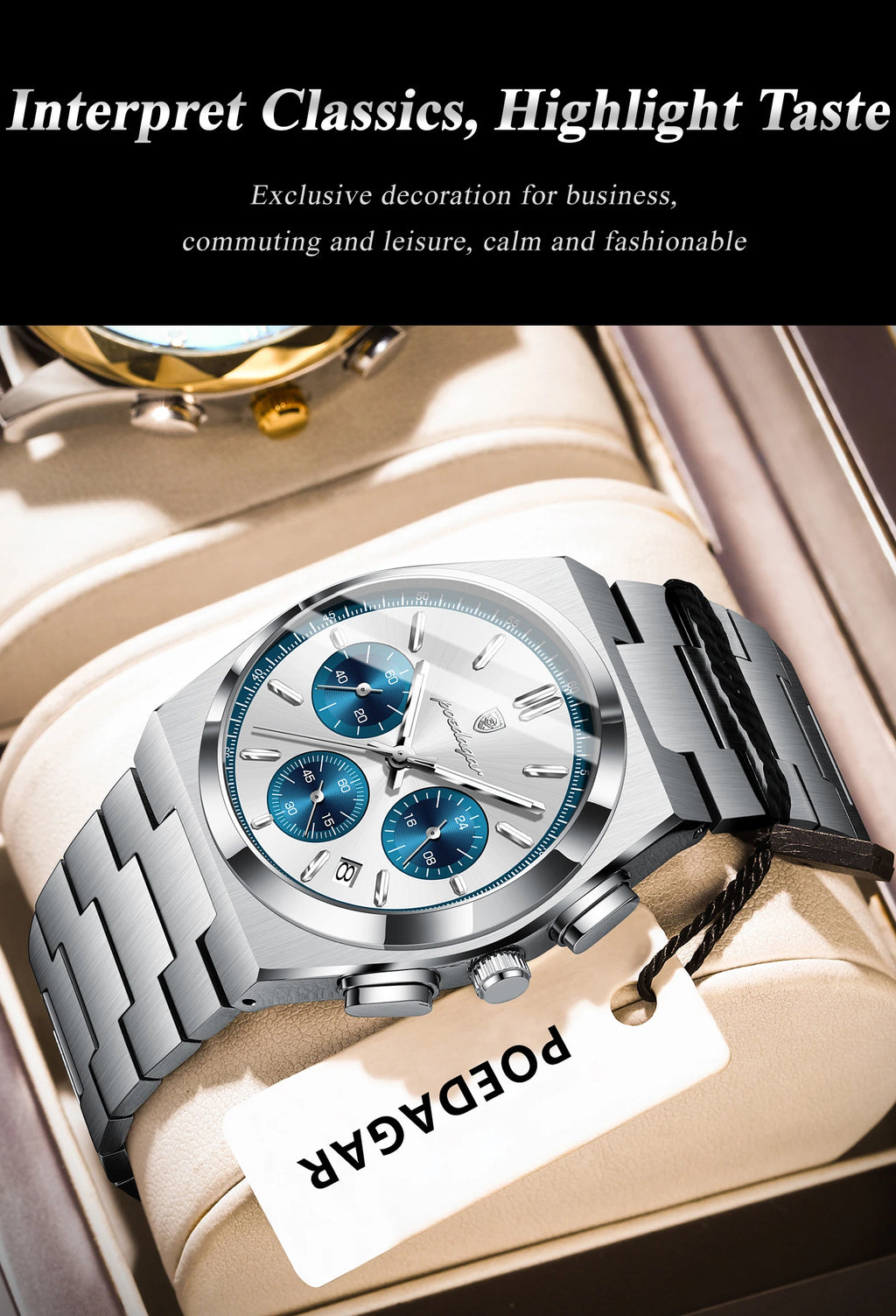 POEDAGAR Stainless Steel Chronograph Quartz Watch 970