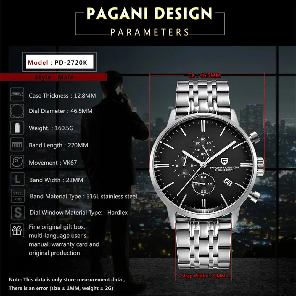 PAGANI DESIGN Men’s Multifunction Chronograph Quartz Watch VK67 PD-2720