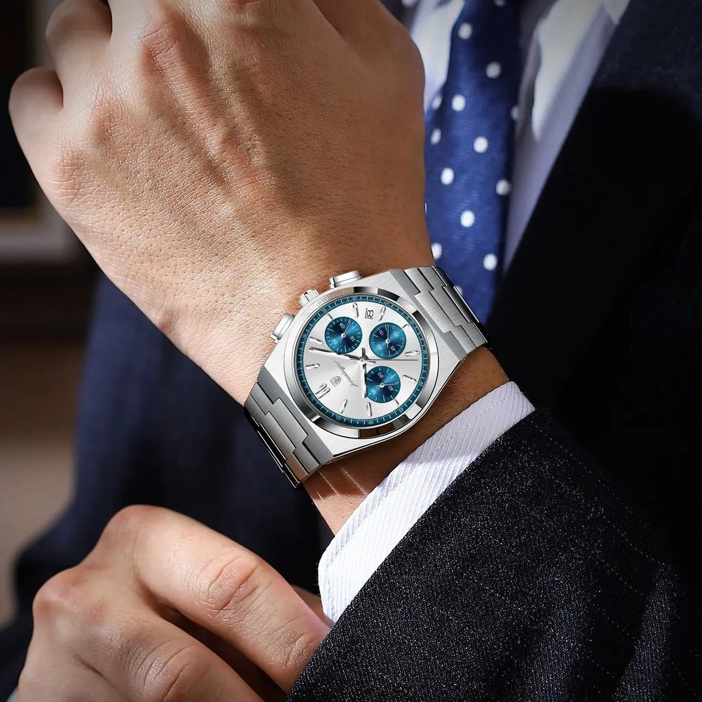 POEDAGAR Stainless Steel Chronograph Quartz Watch 970
