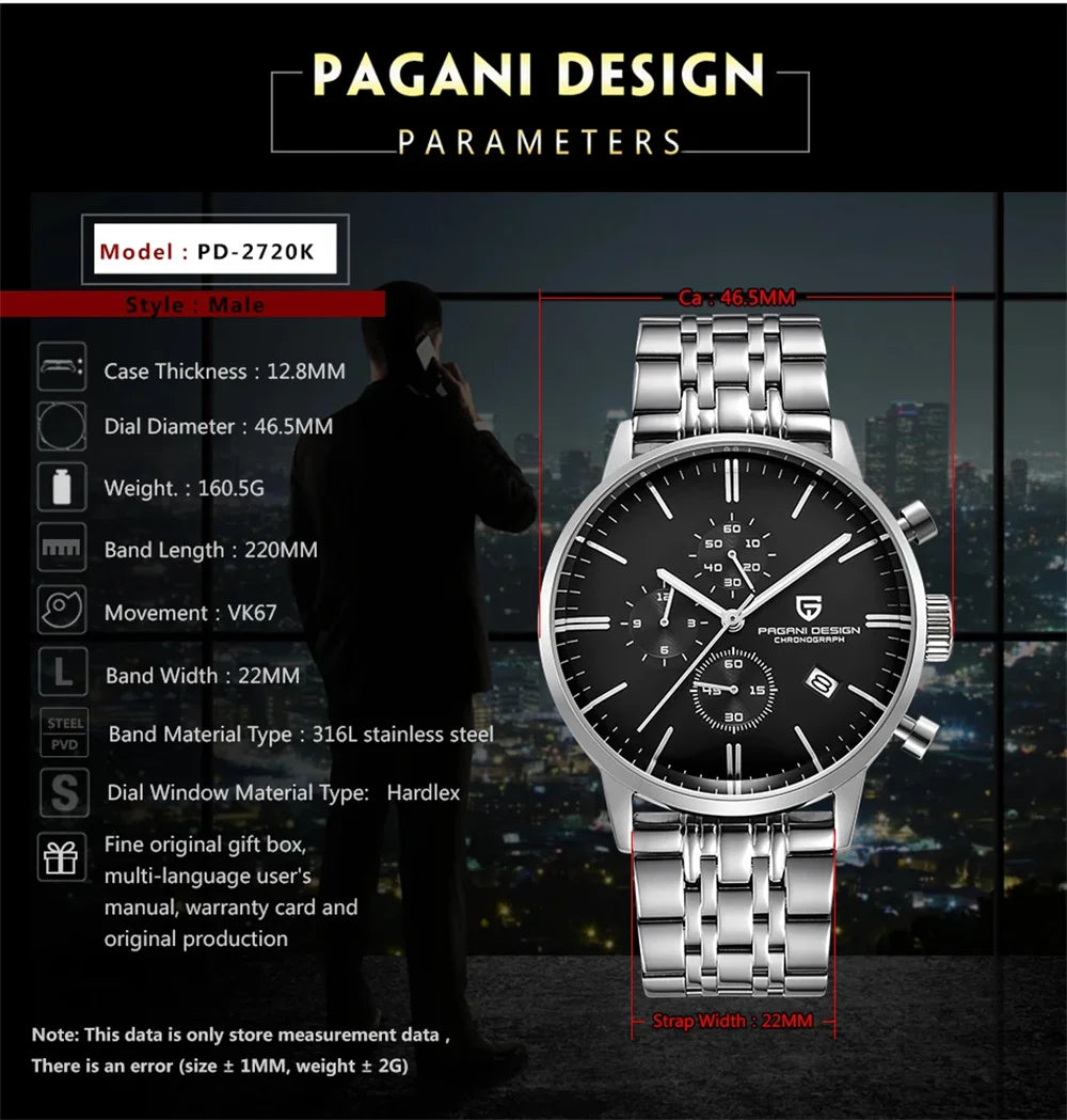 PAGANI DESIGN Men’s Multifunction Chronograph Quartz Watch VK67 PD-2720