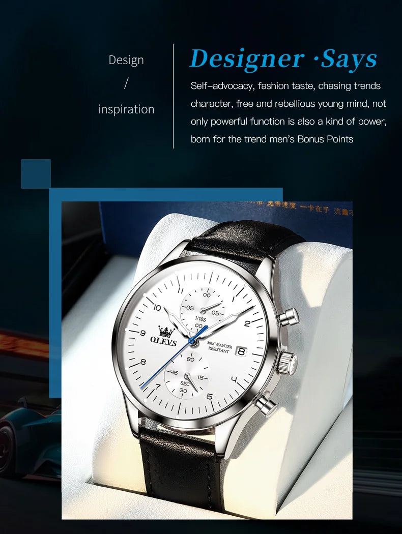 OLEVS Brand Belt Men's Chronograph Calendar Quartz Watch 2880