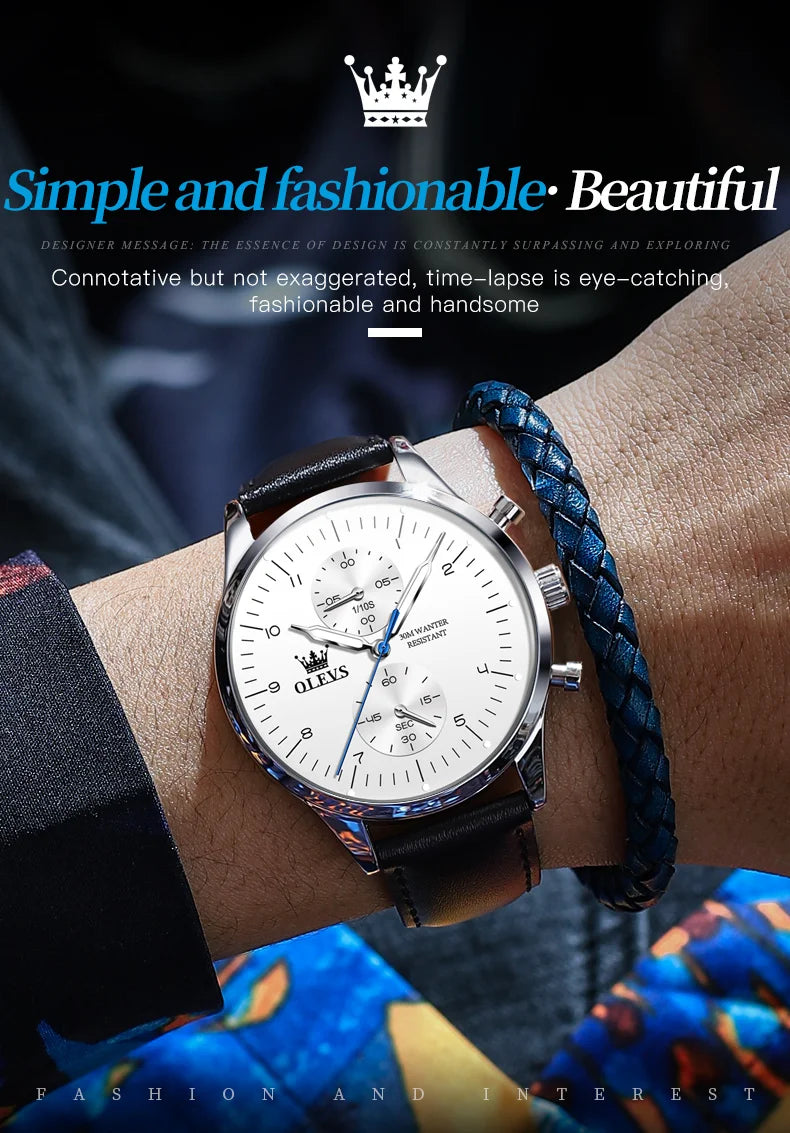 OLEVS Brand Belt Men's Chronograph Calendar Quartz Watch 2880