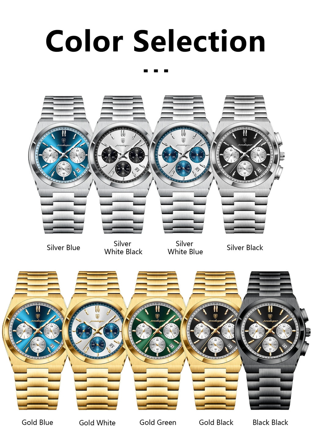 POEDAGAR Stainless Steel Chronograph Quartz Watch 970