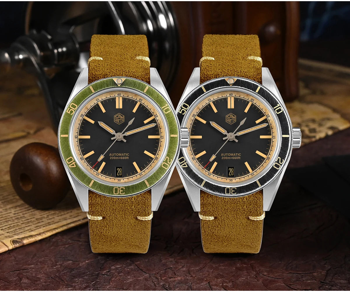 SAN MARTIN Vintage Distressed Automatic Dive Watch NH35 SN0116