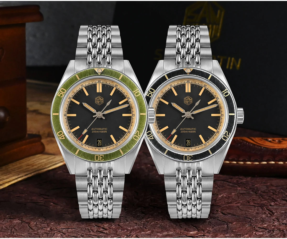 SAN MARTIN Vintage Distressed Automatic Dive Watch NH35 SN0116