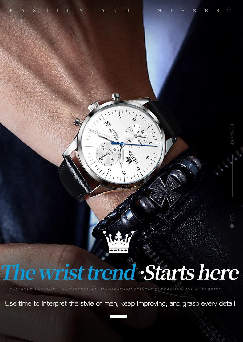OLEVS Brand Belt Men's Chronograph Calendar Quartz Watch 2880