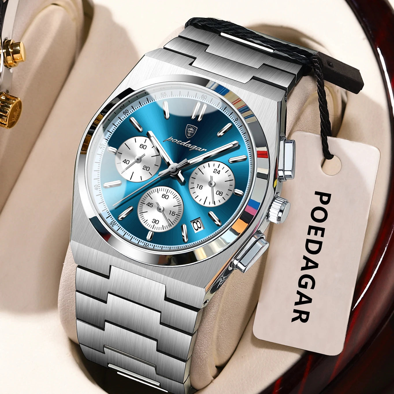 POEDAGAR Stainless Steel Chronograph Quartz Watch 970