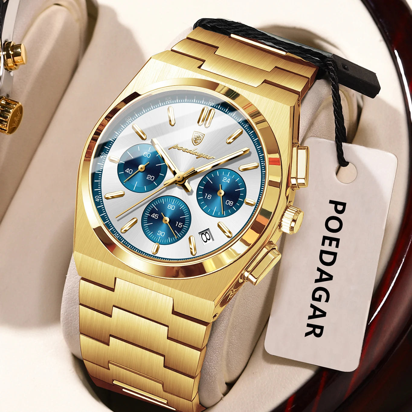 POEDAGAR Stainless Steel Chronograph Quartz Watch 970