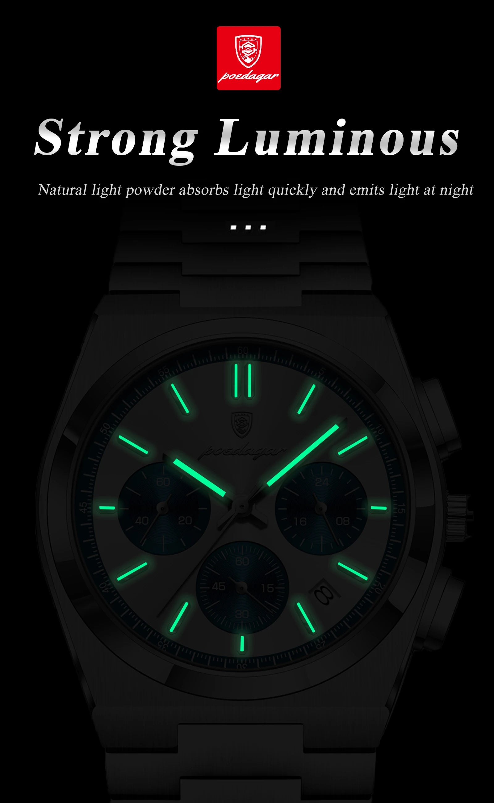 POEDAGAR Stainless Steel Chronograph Quartz Watch 970