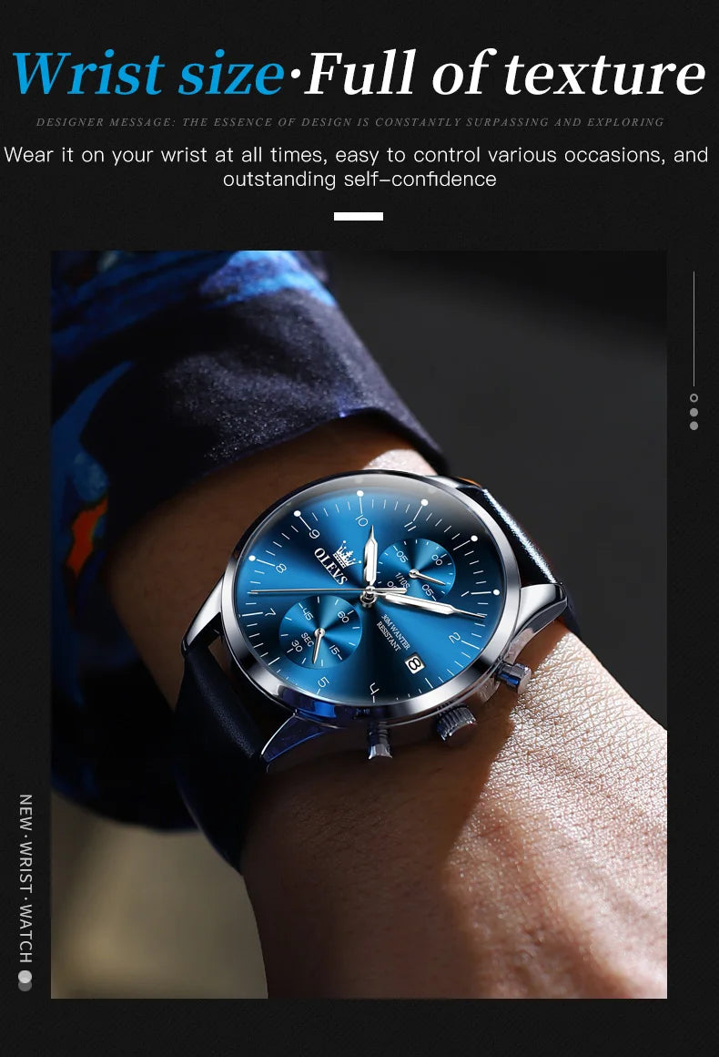 OLEVS Brand Belt Men's Chronograph Calendar Quartz Watch 2880