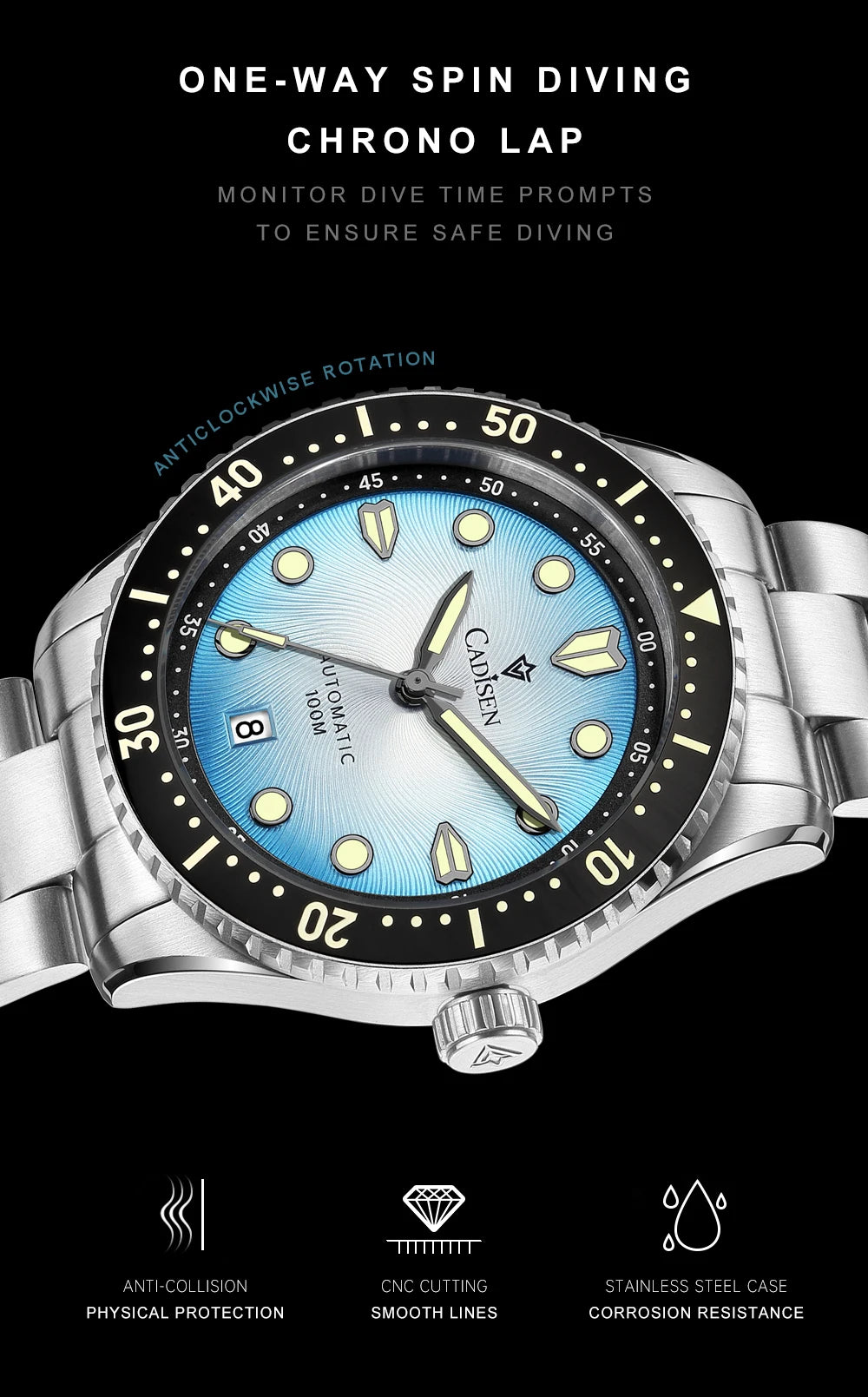 CADISEN Automatic Mechanical Sapphire Week Display Watch C8245