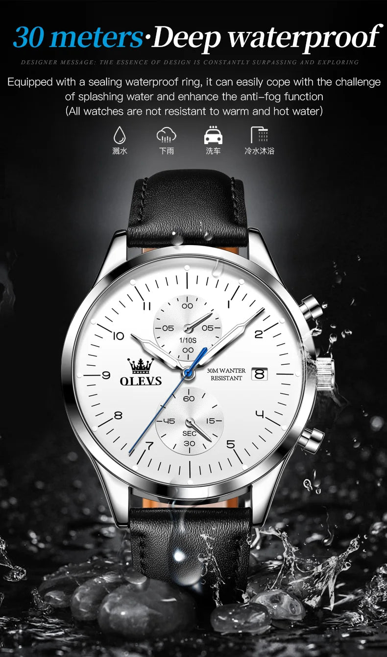 OLEVS Brand Belt Men's Chronograph Calendar Quartz Watch 2880