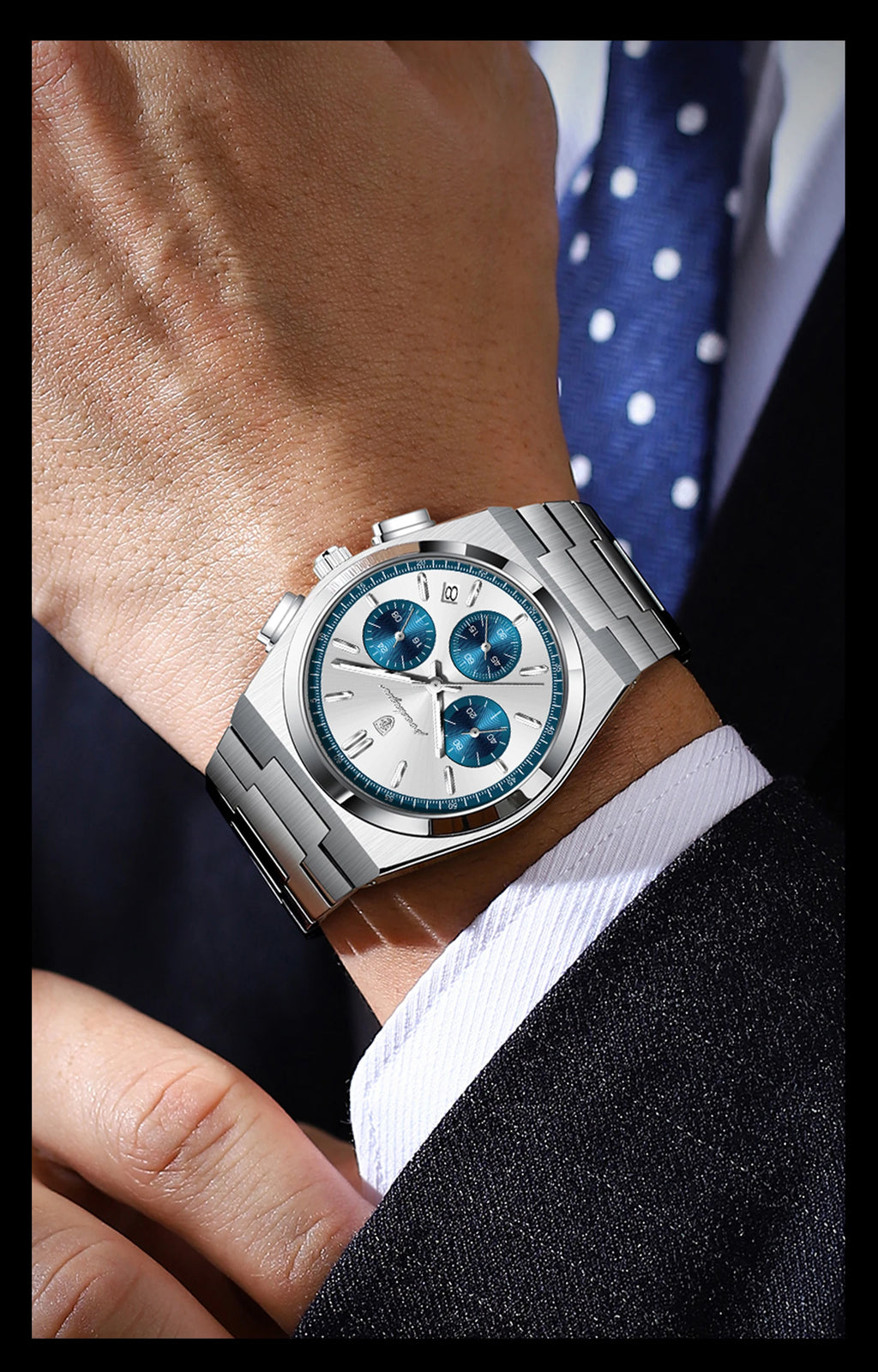 POEDAGAR Stainless Steel Chronograph Quartz Watch 970