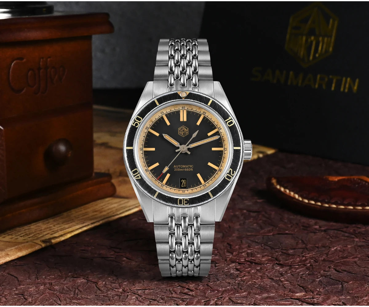 SAN MARTIN Vintage Distressed Automatic Dive Watch NH35 SN0116