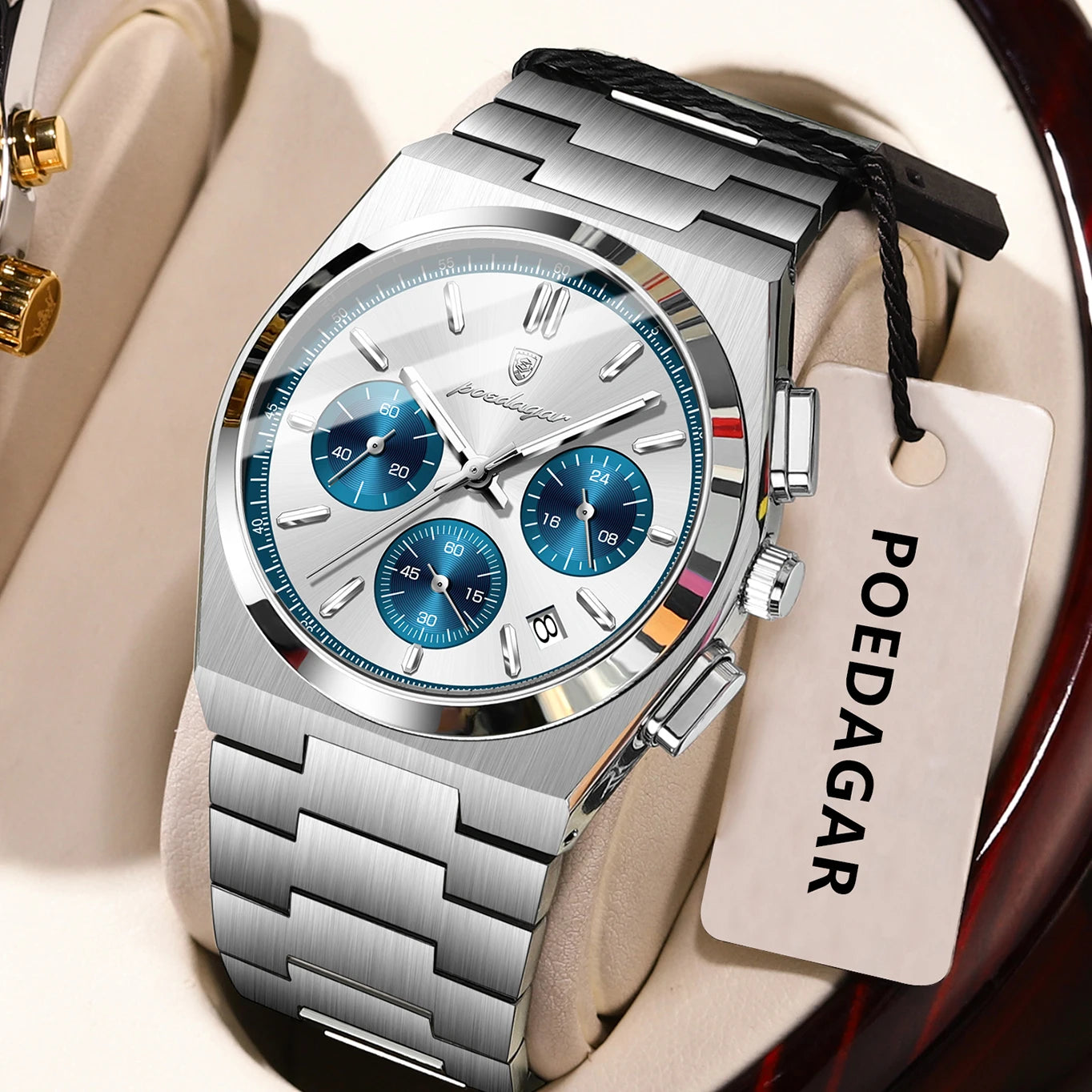 POEDAGAR Stainless Steel Chronograph Quartz Watch 970