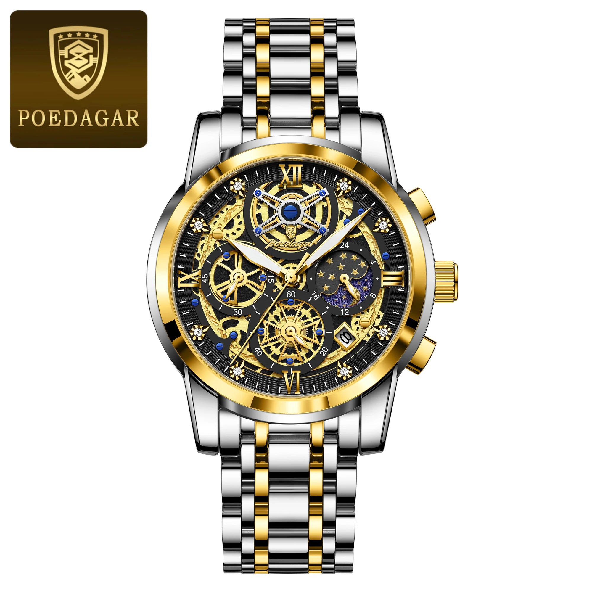 POEDAGAR Stainless Steel Chronograph Quartz Watch 984WH-1