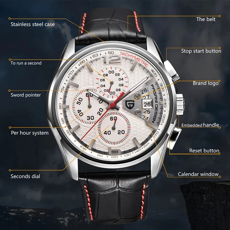 PAGANI DESIGN Military Style Quartz Leather Watch 2024 PD 3306