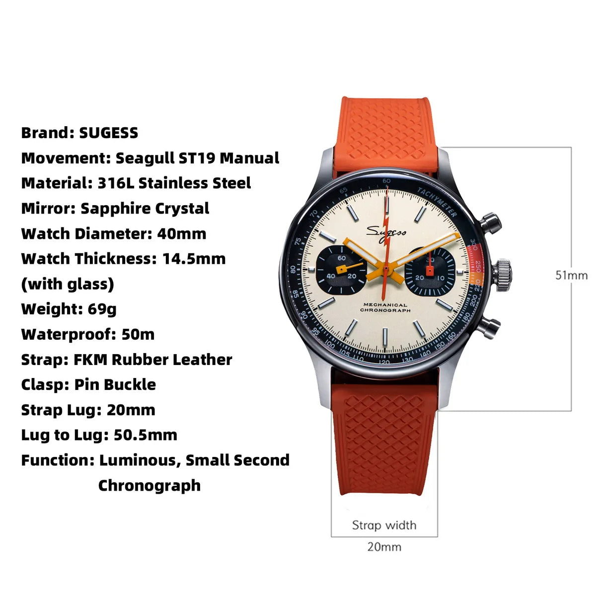 SUGESS Pilot Mechanical Chronograph Watch S387