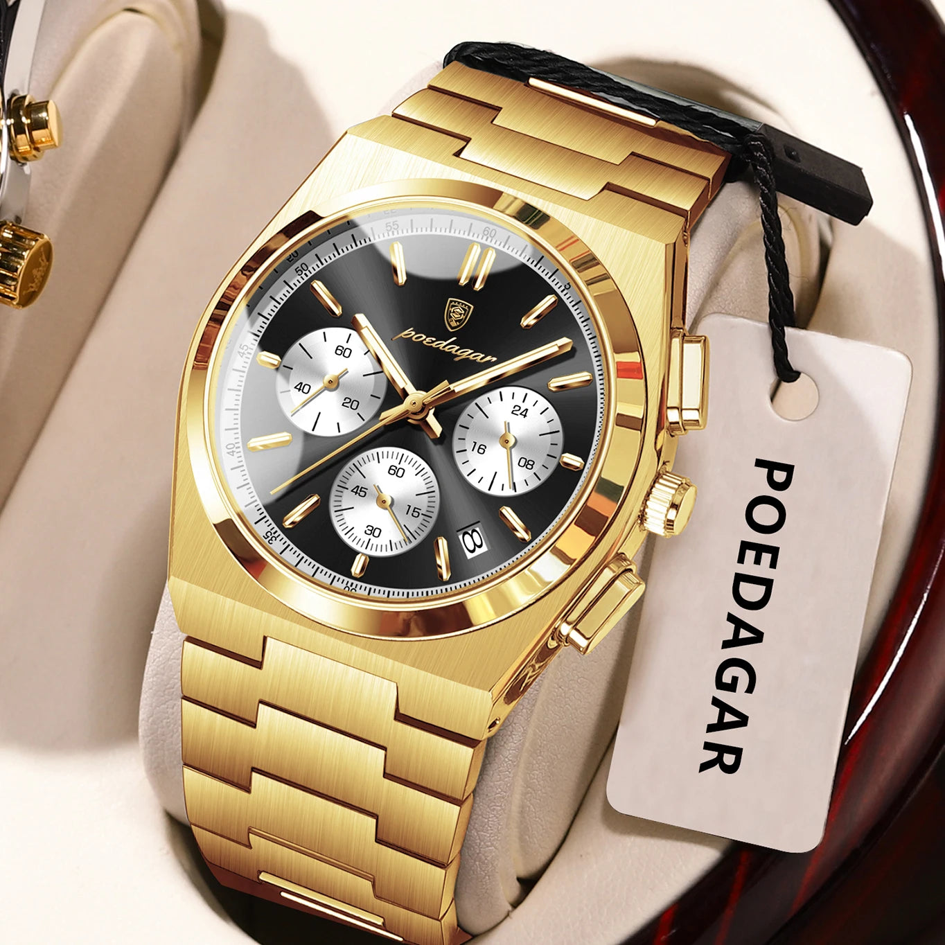 POEDAGAR Stainless Steel Chronograph Quartz Watch 970