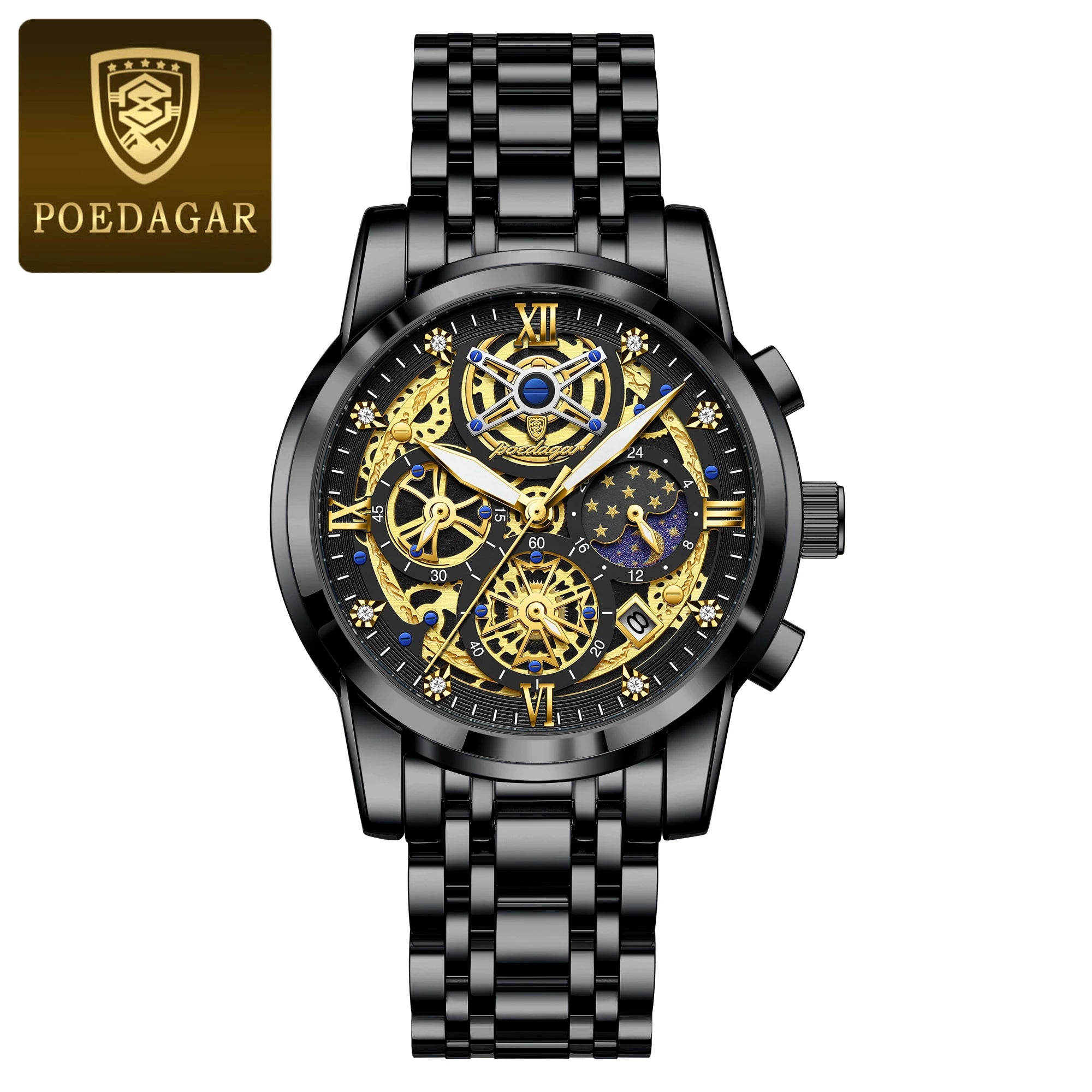 POEDAGAR Stainless Steel Chronograph Quartz Watch 984WH-1